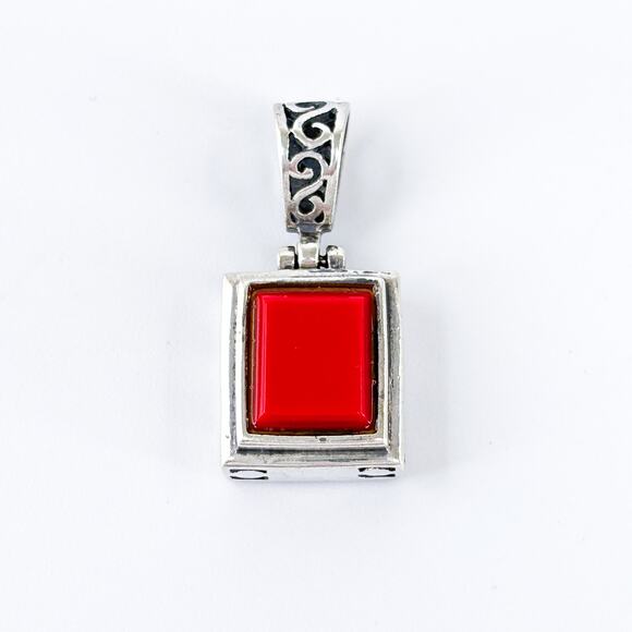 Vintage Sterling Silver 925 Red Enamel Floral Reversible Pendant - Picture 2 of 7